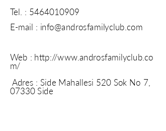 Andros Family Club iletiim bilgileri
